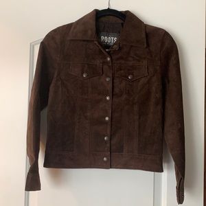 ROOTS suede leather jacket in new condition! Size 6.